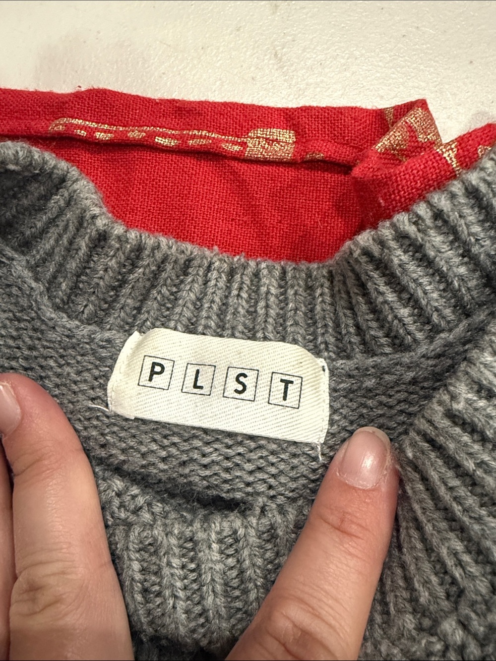 Women's Gray Cable Knit Sweater - Picture 2 of 4